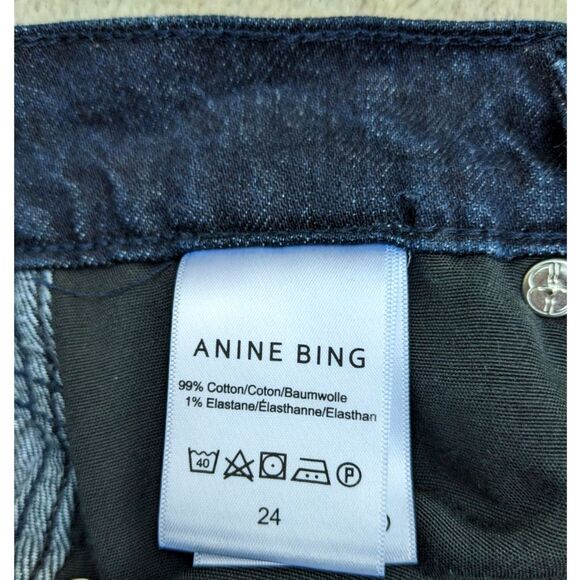 ANINE BING "Bennet" Straight Leg Hi Waist Midnight Blue Button Fly Jeans, sz. 24 - Picture 15 of 15